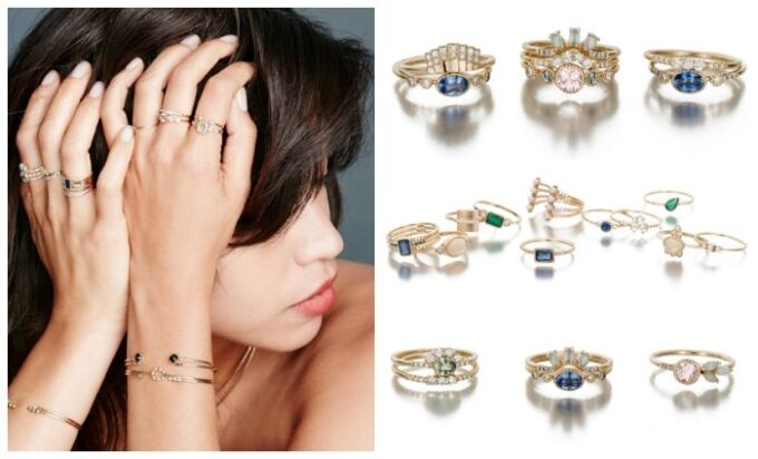 Jennie Kwon's jewelry - all made in 14k rose or yellow gold, with gemstones like emeralds, sapphires, opals, and diamonds - is perfect for layering.