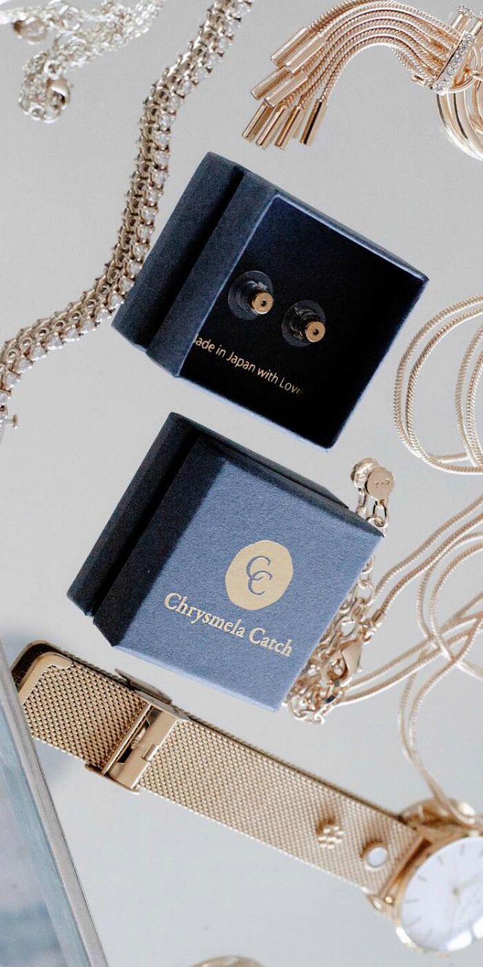 The Chrysmela catch is an earring back that is specially engineered to lock onto your earring posts, making sure they stay safely on your ears.