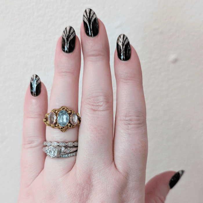 A dreamy Georgian pink sapphire and aquamarine cannetile ring from The Spare Room. Circa 1830.