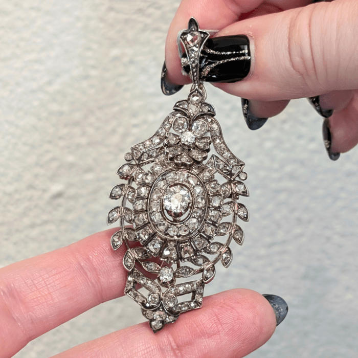 Antique diamond pendant from Marilyn & Co., seen at NYCJAOS.