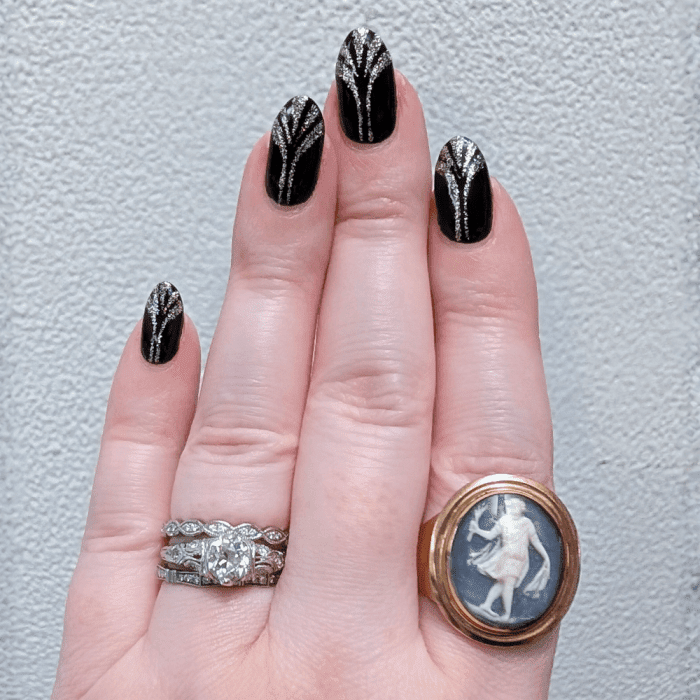 Antique ring with an unusual carved blue cameo. From Marilyn & Co., seen at NYCJAOS.