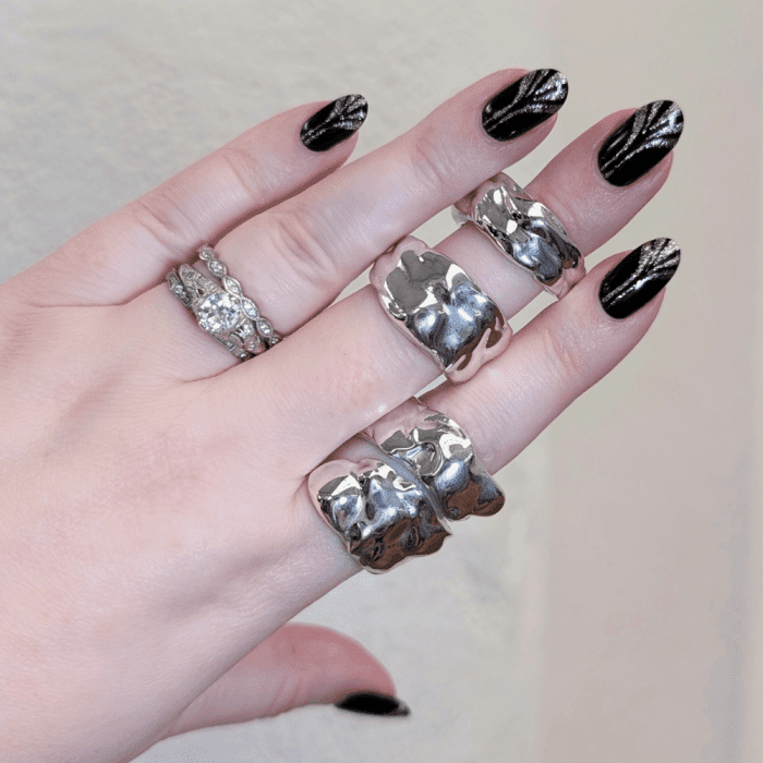 Chunky silver statement rings by Juliana Grippa Designs. Spotted at NYCJAOS Autumn 2025.