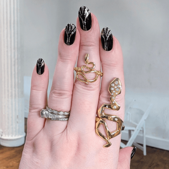 Diamond and gold snake rings by Delphine Leymarie Fine Jewelry. Seen during NYCJAOS Autumn 2025.