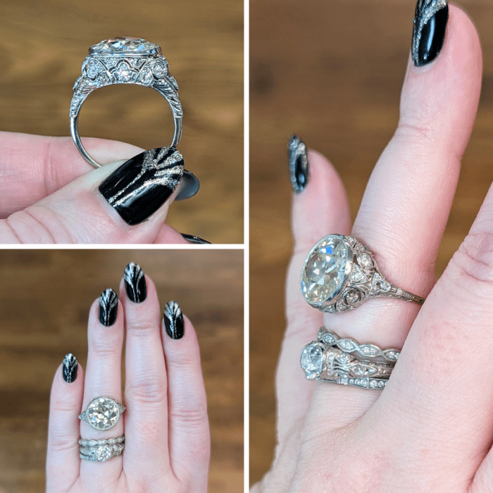 Edwardian engagement ring with 4.76 ct Old European Cut diamond from Jewels by Grace.