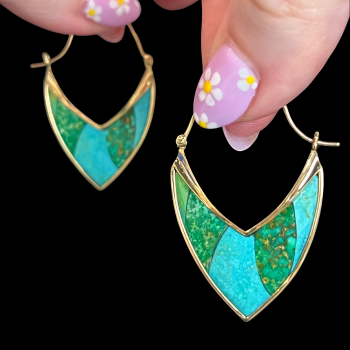 Intarsia gemstone hoops by Mercurius Jewelry.