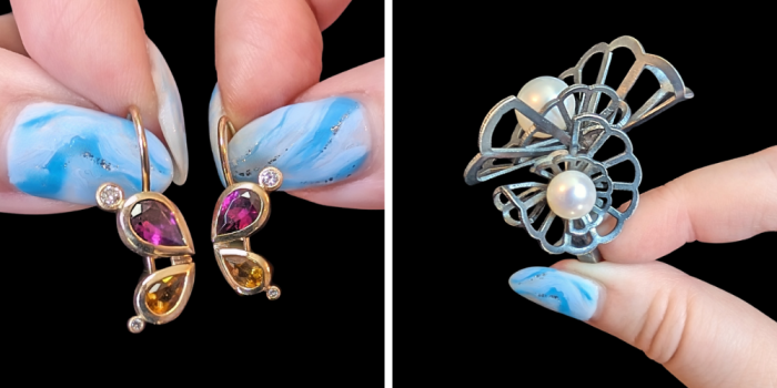 Karin Jacobson garnet, citrine, pearl, and pearl jewelry in silver and gold from Beaumont Jewelry Collective.