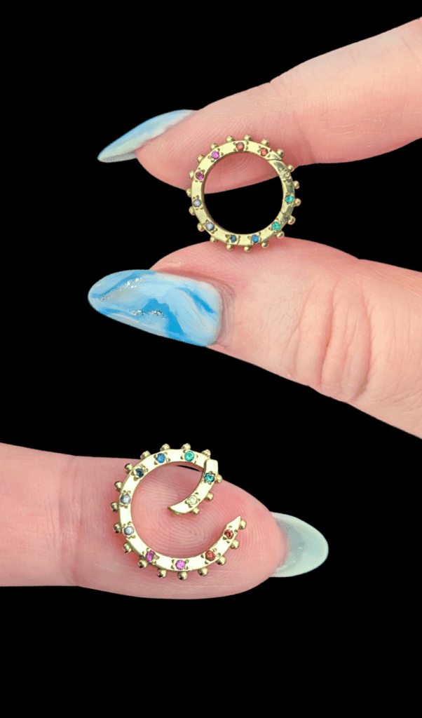 Delphine Leymarie rainbow clicker charm holder connector clasp in 14K yellow gold from Beaumont Jewelry Collective.
