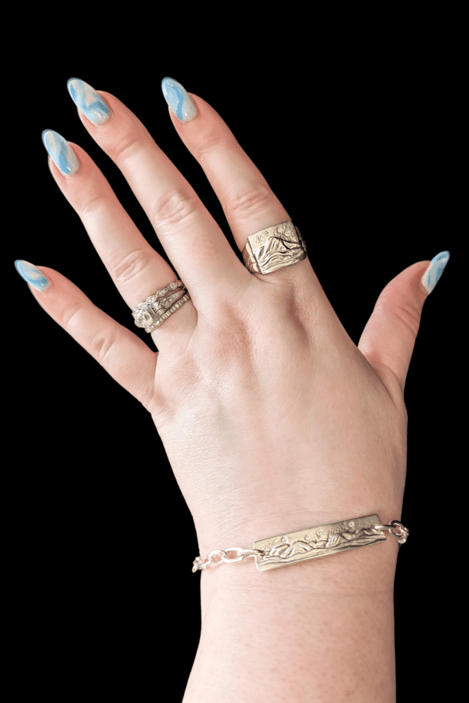 WEND Astral Peaks mountain ring and bracelet in Fairmined silver with lab grown diamonds from Beaumont Jewelry Collective