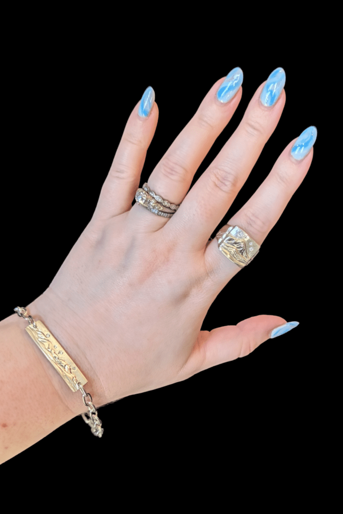 WEND Astral Peaks mountain ring and bracelet in Fairmined silver with lab grown diamonds from Beaumont Jewelry Collective.