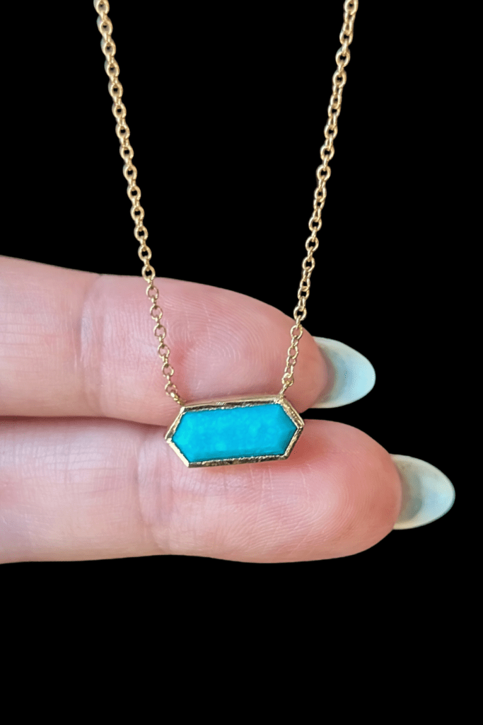 WEND Hexus Arizona Turquoise Necklace in recycled yellow gold from Beaumont Jewelry Collective.