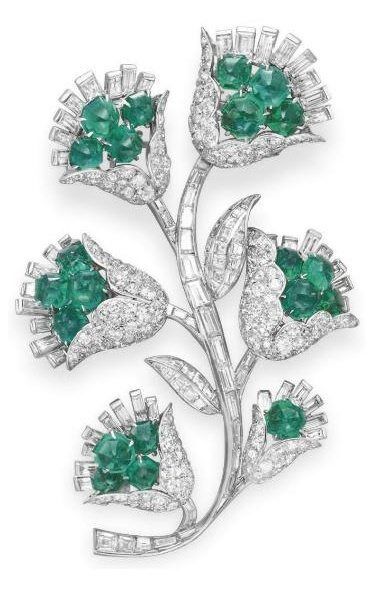 Retro emerald and diamond brooch, Van Cleef and Arpels.