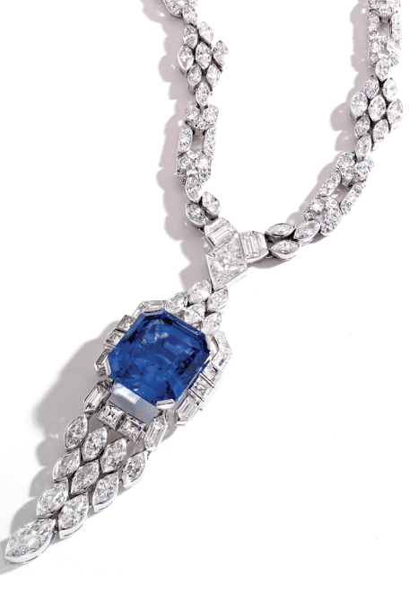 Art Deco sapphire and diamond sautoir by Lacloche Frères, circa 1925. Via Diamonds in the Library.