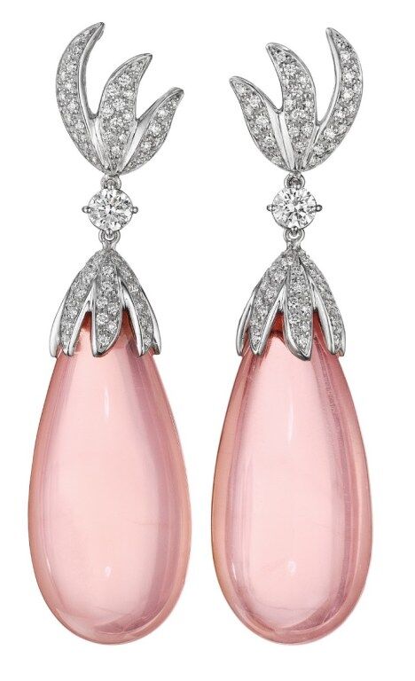 Margherita Burgener pink quartz and diamond earrings. Via Diamonds in the Library.