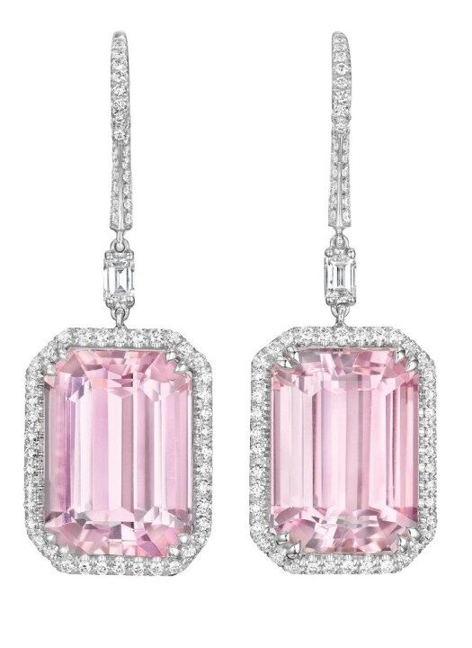 Margherita Burgener kunzite and diamond earrings. Via Diamonds in the Library.