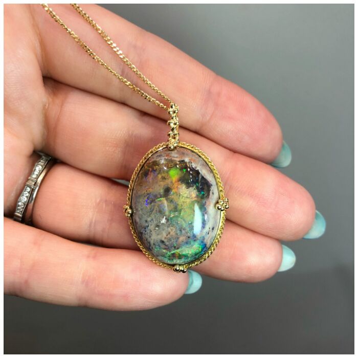 A stunningly beautiful Mexican opal necklace by Amali Jewelry.