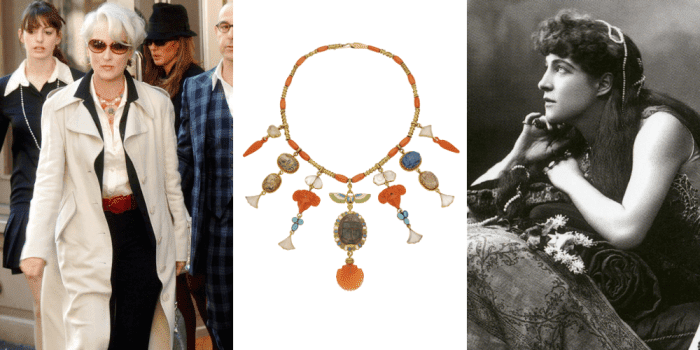 1800's sensation Lillie Langry and modern megastar Meryl Streep both wore this antique Egyptian Revival necklace in their performances.
