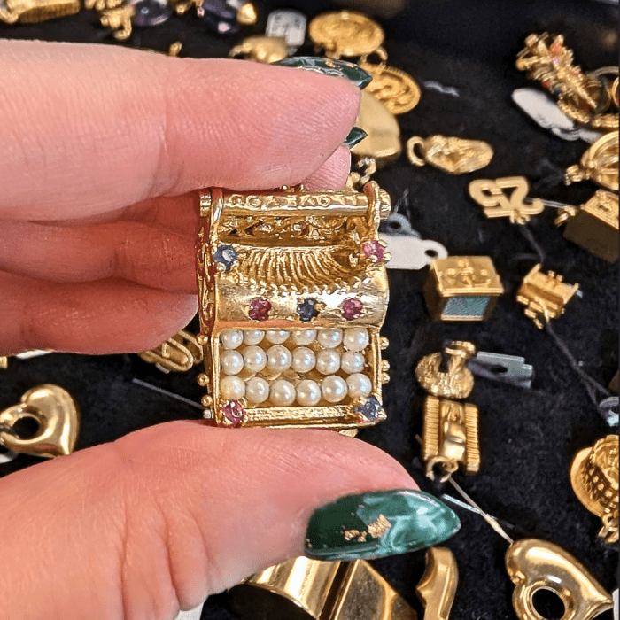 Vintage typewriter charm with pearl keys from Wren Estate,