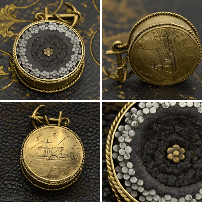 Rare transatlantic cable souviner pendant in yellow gold, from Velvet Box Society