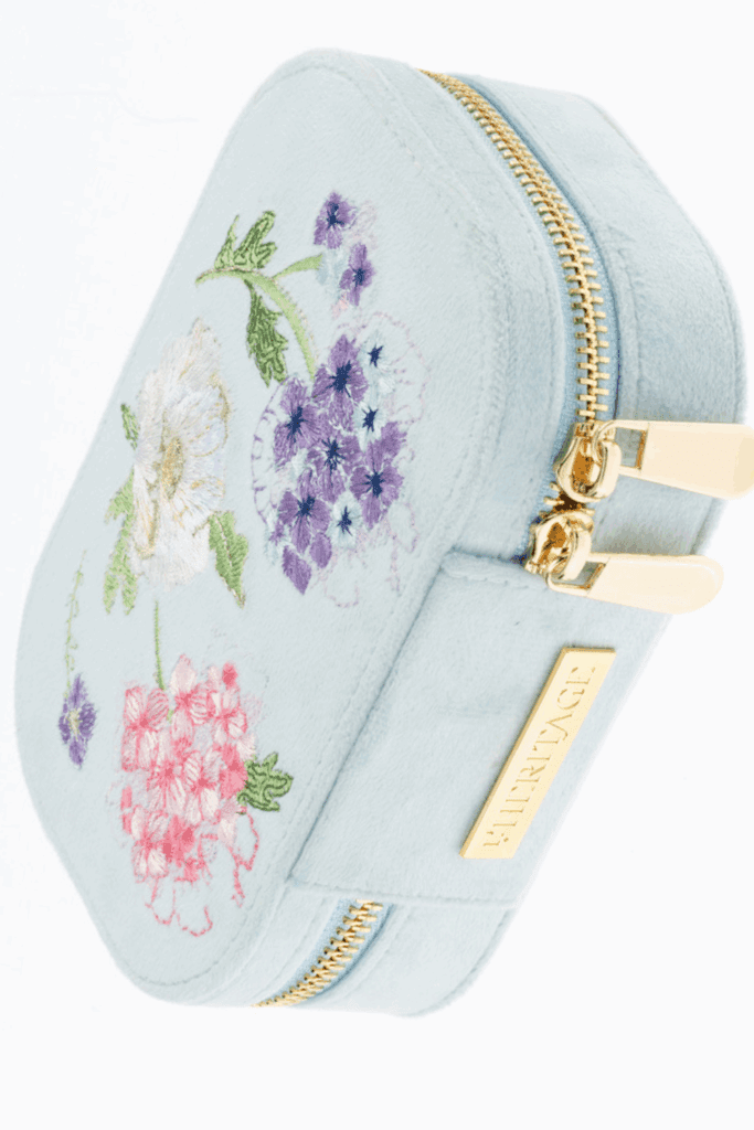 L'Heritage jewelry travel case in Blooming with Cheer, back view.