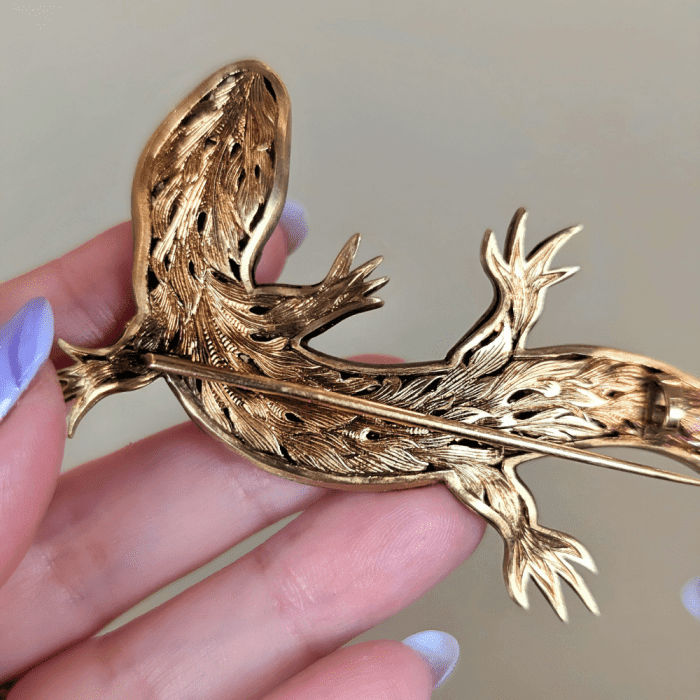 Antique diamond lizard brooch from DK Bressler, back detail, seen at NYCJAOS Spring 2025
