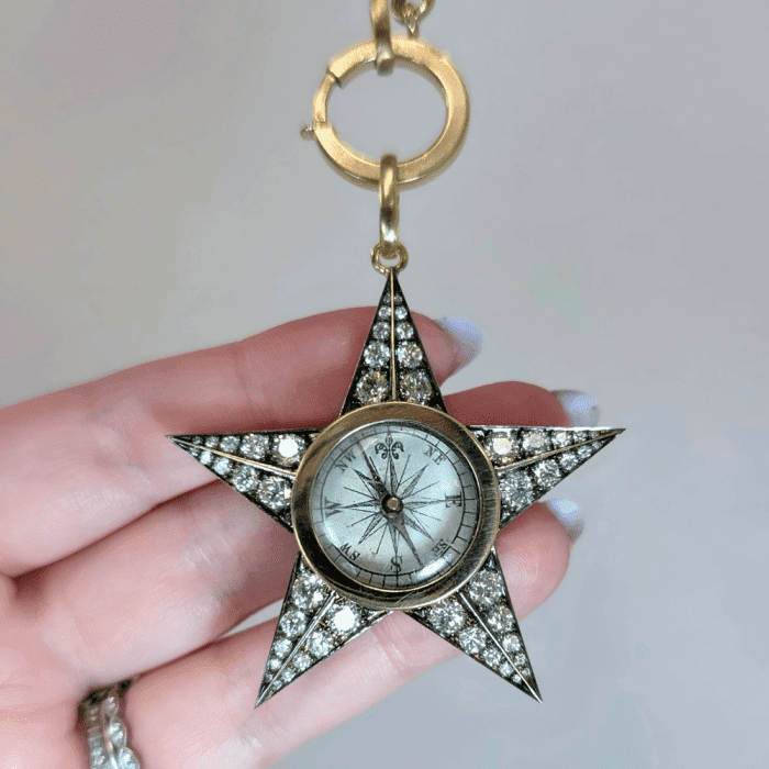 Diamond star compass pendant by Circa 1700, seen at NYCJAOS Spring 2025.