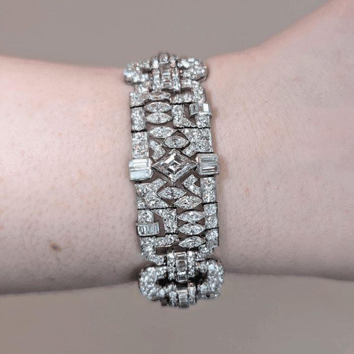 Exquisite Art Deco diamond bracelet from Palmarius Jewels, seen at NYCJAOS Spring 2025.