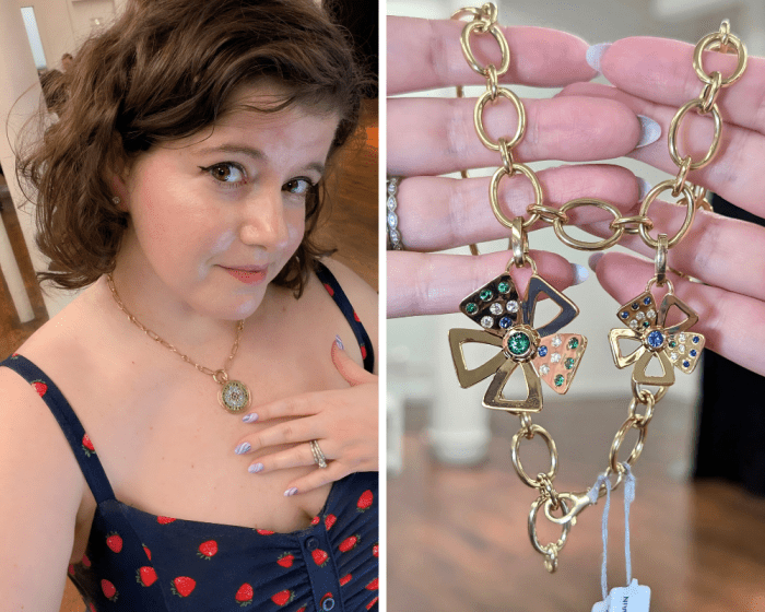 Two gold and gemstone necklaces by Gigi Ferranti Jewelry, seen at NYCJAOS Spring 2025