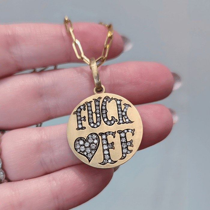 This charm by Circa 1700 has a very powerful message. Seen at NYCJAOS Spring 2025.