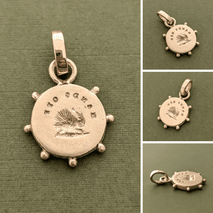 Vulpecula Jewelry Hands Off necklace pendant with porcupine, in yellow gold.