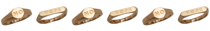 The No ring and the Nope ring in yellow gold, by Psyche Fine Jewelry