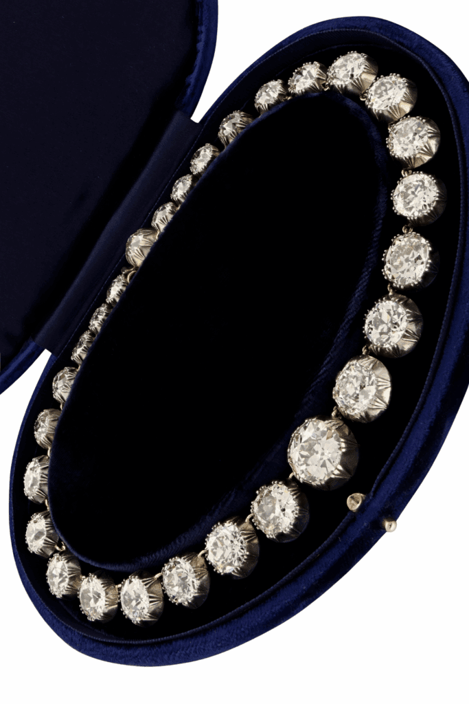 A 110 carat Georgian diamond rivière necklace of my dreams! Love the collet settings.