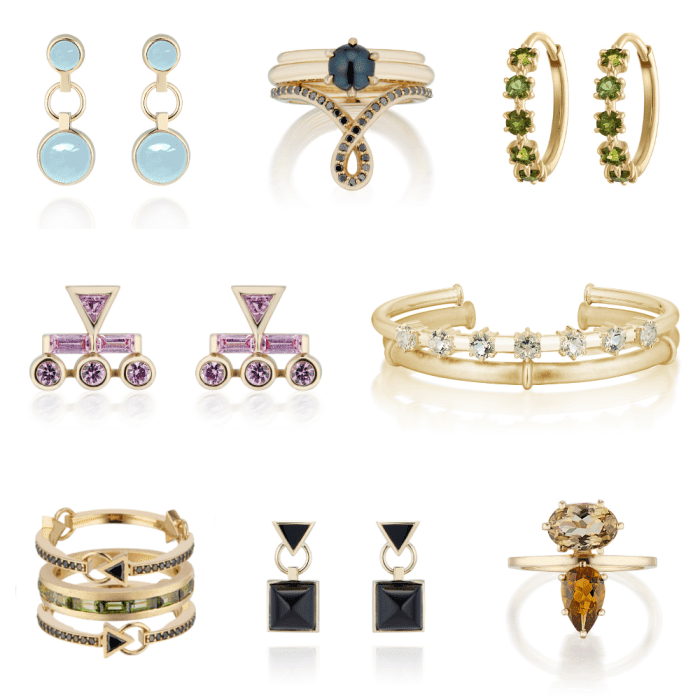 Modern Art Deco earrings, bracelets, and rings by Lindley Gray