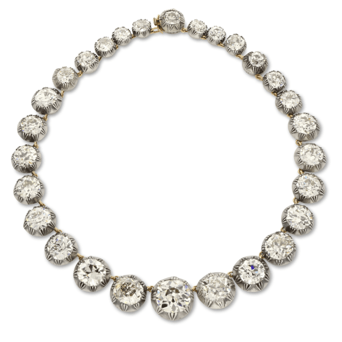 The 110 carat Georgian diamond rivière necklace of my dreams. I love the antique collet settings!