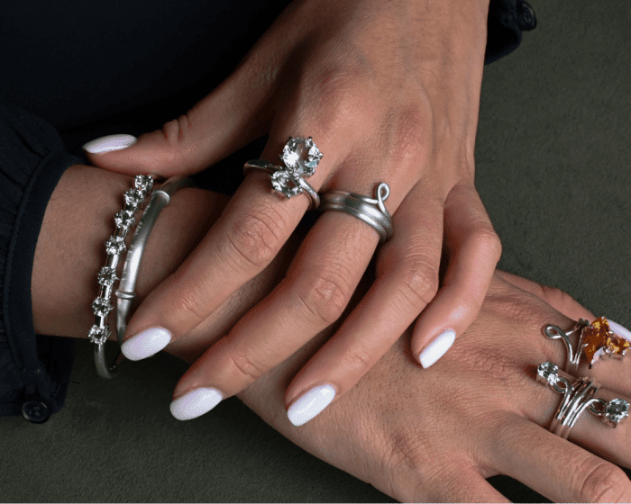 Lindley Gray's Modern Art Deco jewelry is now available in silver, too!