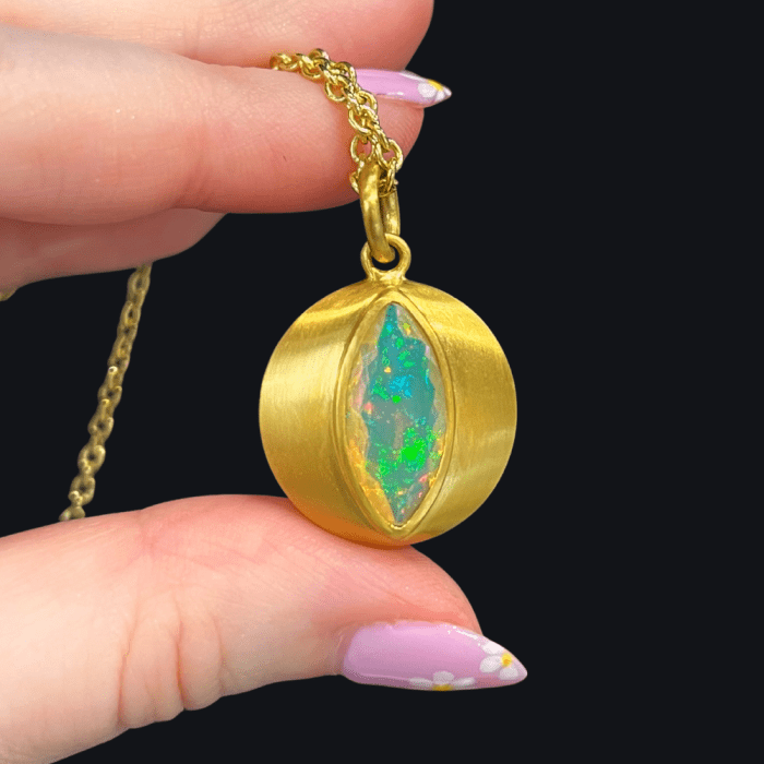 LFR Studios 22K Fairmined gold and opal pendant. Such a stunning opal necklace!