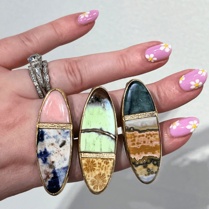 Large gemstone rings by Karin Luvaas