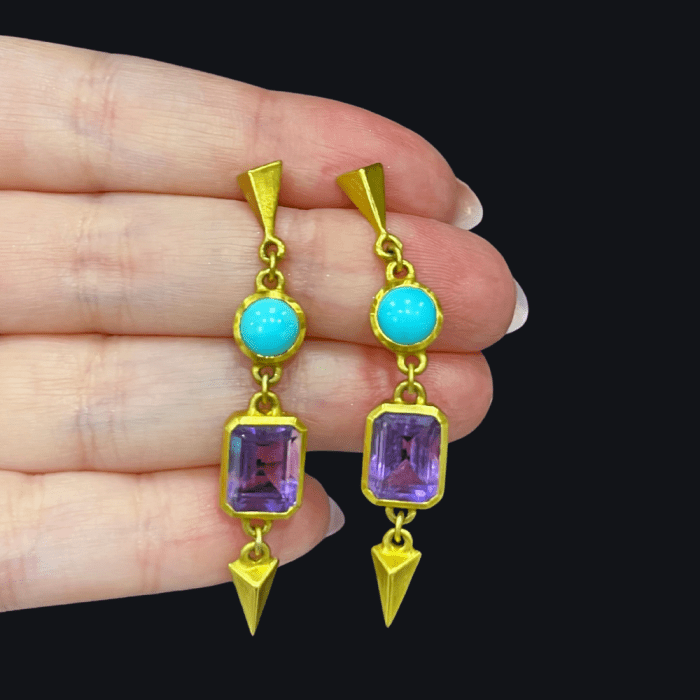 Turquoise and amethyst earrings by Sunlit Fine Jewelry