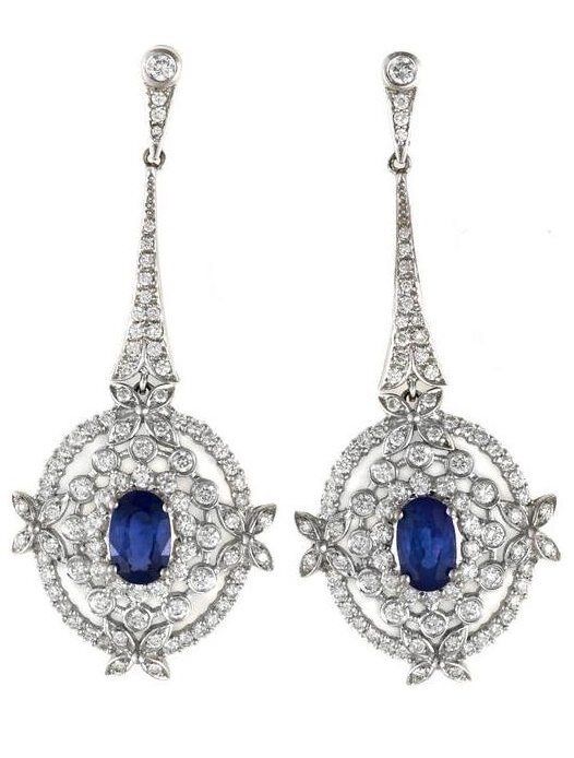 Sapphire and diamond earrings. Via Diamonds in the Library.