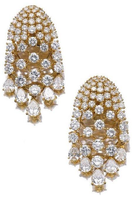 Earrings from a gold and diamond demi-parure, Van Cleef and Arpels.