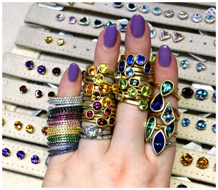 Beautiful, bountiful, colored gemstone jewels at Kimberly Collins Gems. I saw these at the 2018 AGTA GemFair.
