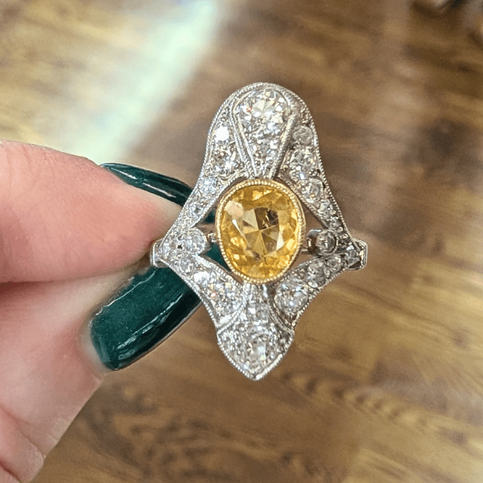 I loved this antique sapphire and diamond ring from Christoffel Jewelry. Seen at NYCJAOS 2026.