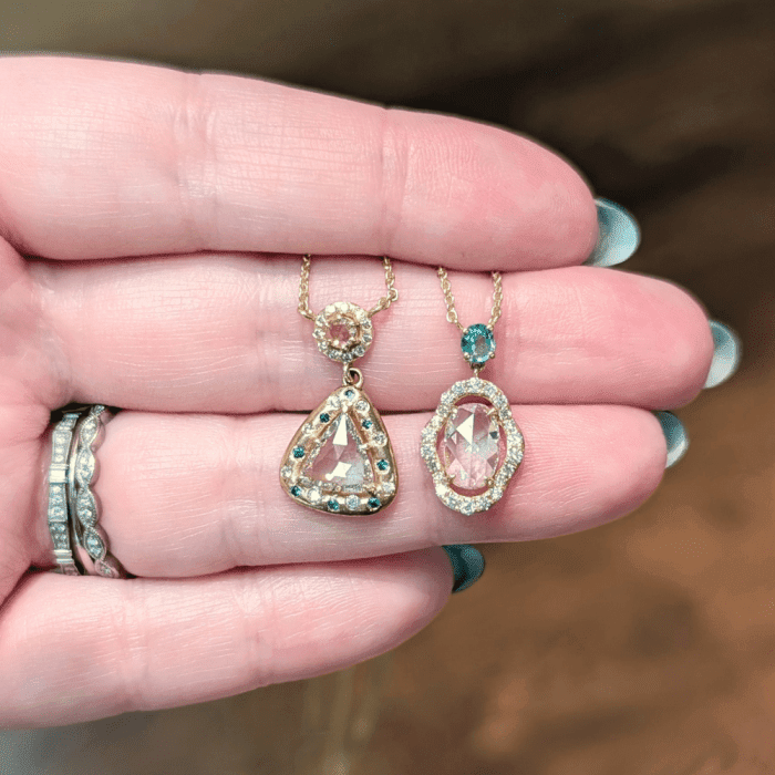 These rose cut diamond necklaces from Fine Finery Store are so pretty. Seen at NYCJAOS Spring 2026.