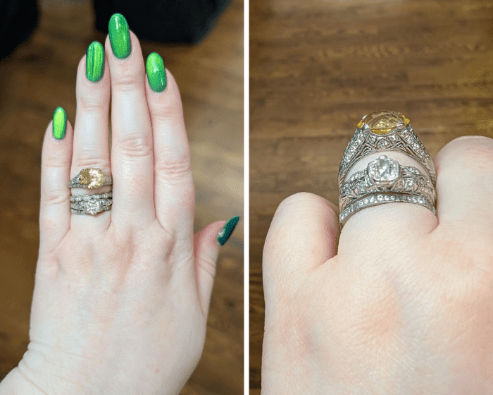 A beautiful antique engagement ring from Ashley Zhang, seen during NYCJAOS 2026.