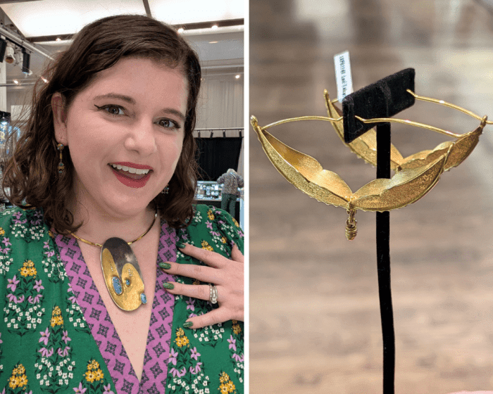 Atelier Zobel opal necklace and Lori Talcott earrings, seen at Lisa Kramer Vintage during NYCJAOS Spring 2026.