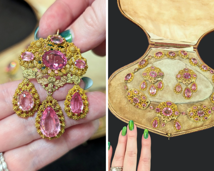 Beautiful Georgian pink paste parure, seen at E Foxe Harrell during NYCJAOS 2026.