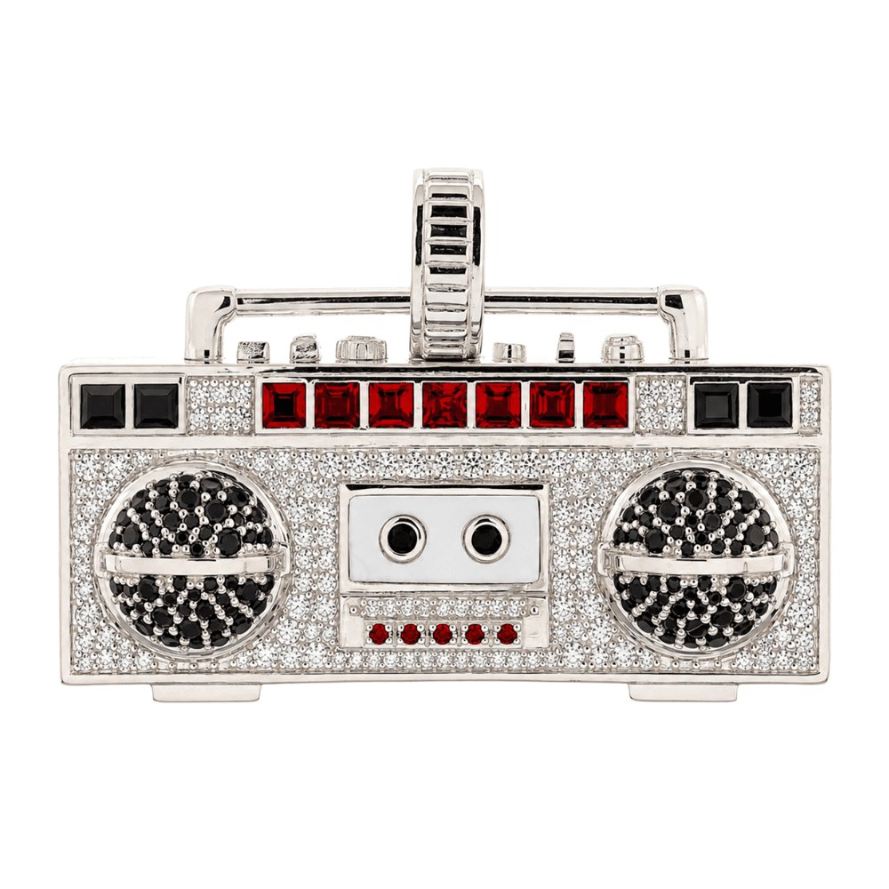 NeverNot Feel The Rhythm pendant with diamonds, black diamonds, garnet, Mother of Pearl, and spinel.