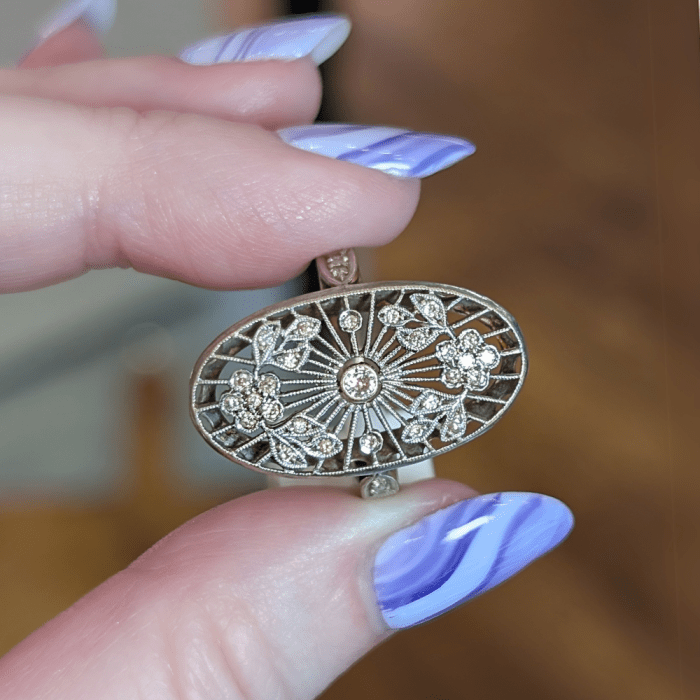 This Art Deco floral diamond ring came home with me from Maryantiques at NYCJAOS Spring 2025